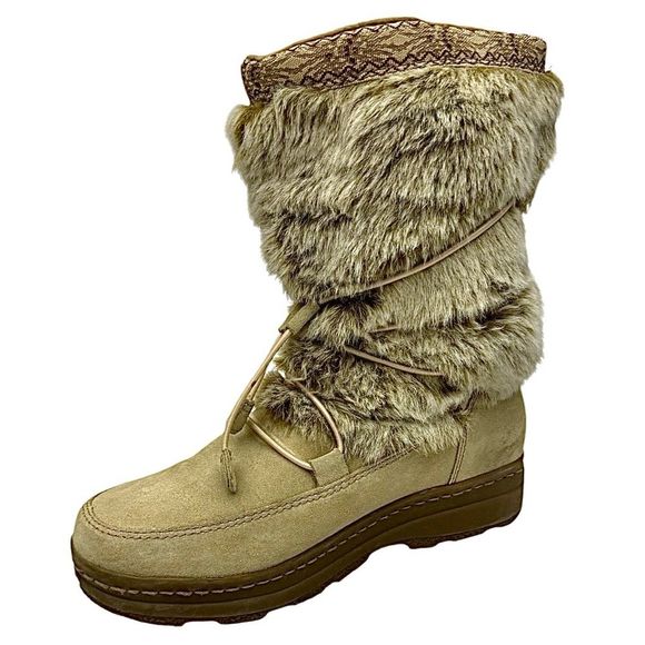 Minnetonka Women’s Beige Suede Faux Fur Boot Size 8 M EU 38.5 Pre-Owned - Picture 2 of 11